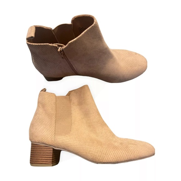 Mia Boots Womens Ankle Zip Up Tan Laser Cut Low Heel Classy City Chic 11M - Picture 1 of 5